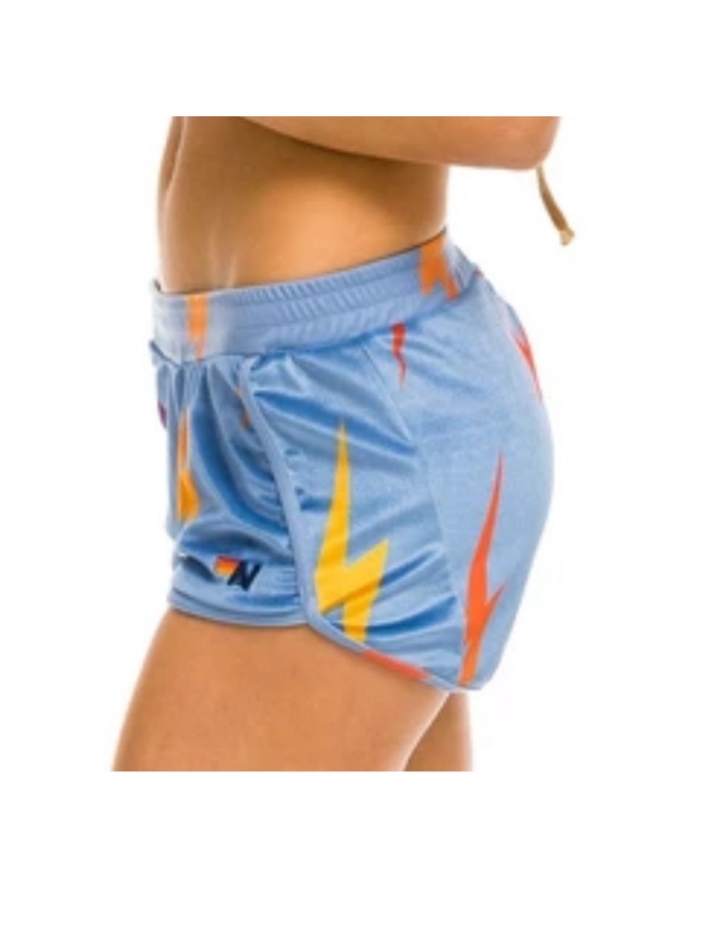 Aviator Nation Baby Blue Velour Velvet Shorts Repeat Lightning Bolt Small